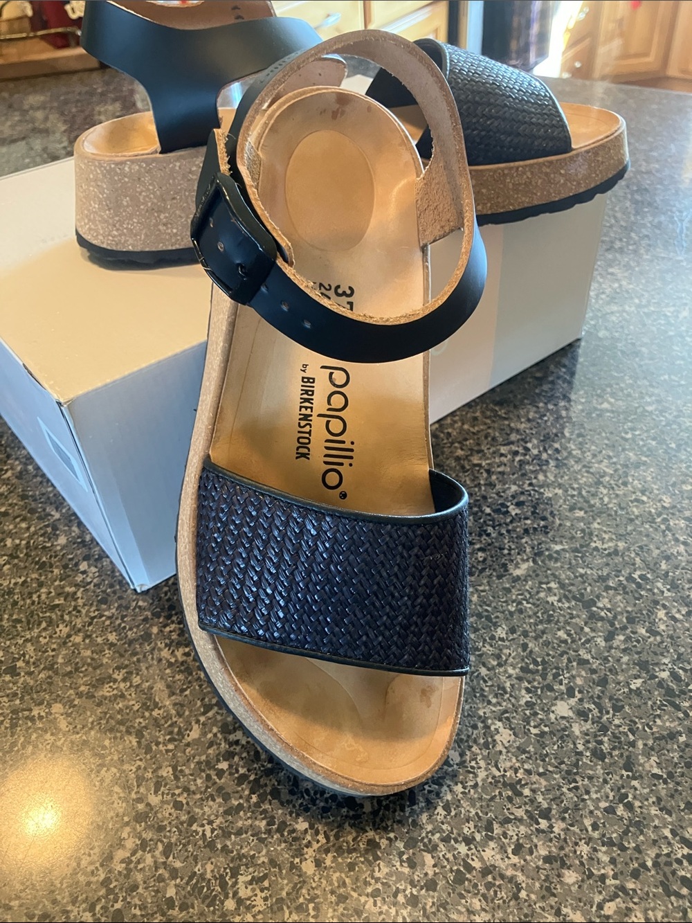 Papillio by Birkenstock Black Woven Platform Ankle-Strap Sandals